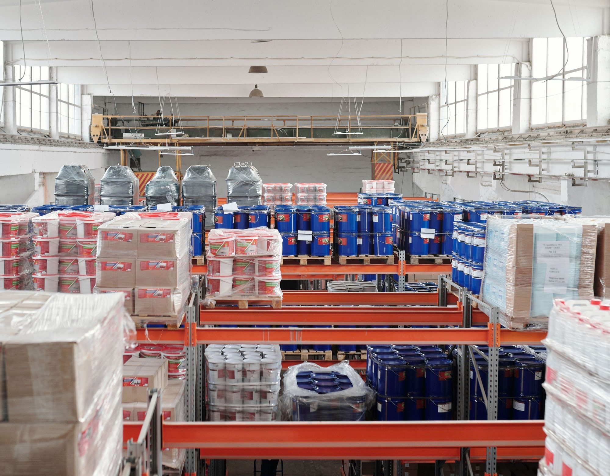 Pallet racking in a distribution warehouse